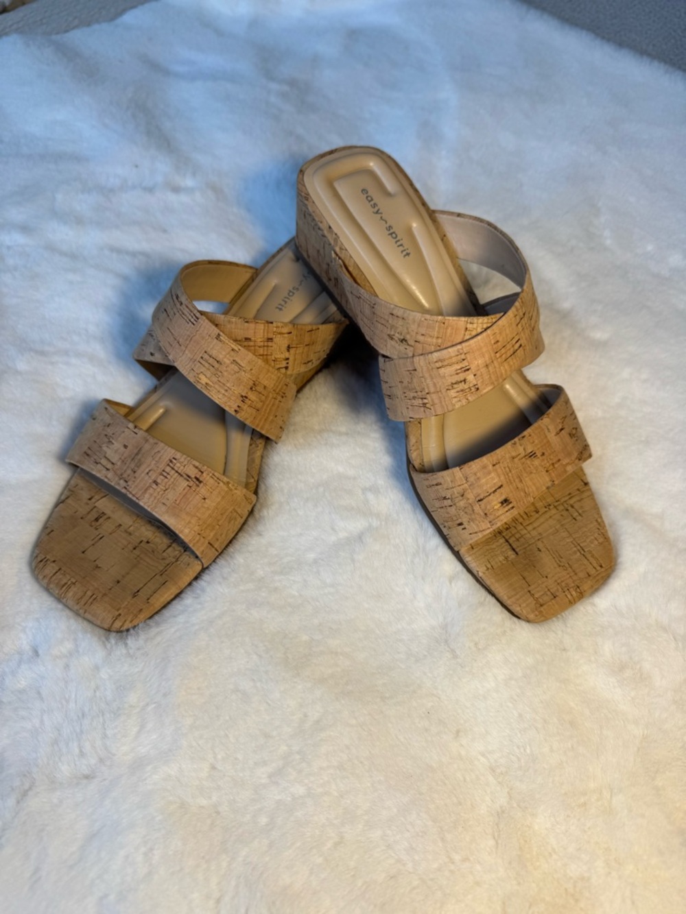 Easy Spirit Becky Women's Cork-Textured Slide Sandals in Tan Size 7.5